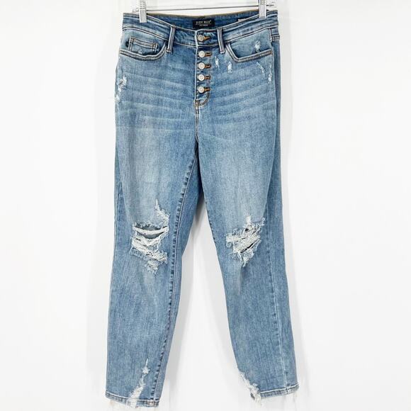Judy Blue Boyfriend Fit High Rise Distressed Jeans - Picture 1 of 8